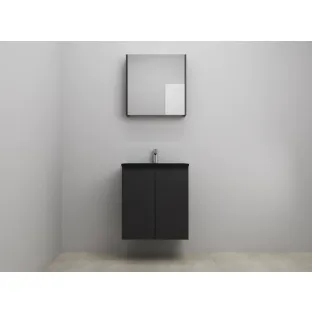 Sanilet bathroom furniture with doors - assembled - Acrylic black - Matt black - 60x46x67 cm - 2 doors - 1 tap hole - Mirror cabinet