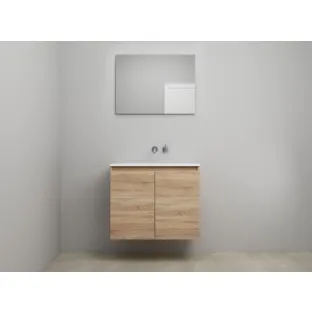 Sanilet bathroom furniture with doors - construction kit - Acrylic white - Oak - 80x46x67 cm - 2 doors - No tap hole - With mirror