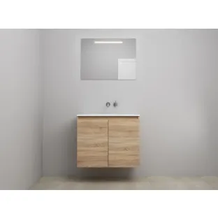 Sanilet bathroom furniture with doors - construction kit - Acrylic white - Oak - 80x46x67 cm - 2 doors - No tap hole - LED mirror