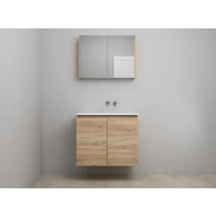 Sanilet bathroom furniture with doors - assembled - Acrylic white - Oak - 80x46x67 cm - 2 doors - No tap hole - Mirror cabinet