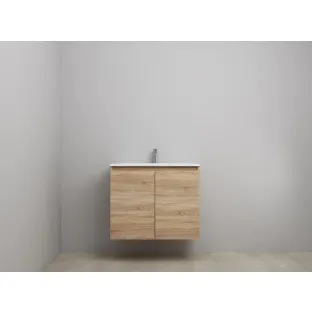 Sanilet bathroom furniture with doors - assembled - Acrylic white - Oak - 80x46x67 cm - 2 doors - 1 tap hole - Without mirror