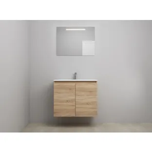 Sanilet bathroom furniture with doors - construction kit - Acrylic white - Oak - 80x46x67 cm - 2 doors - 1 tap hole - LED mirror