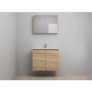 Sanilet bathroom furniture with doors - construction kit - Acrylic white - Oak - 80x46x67 cm - 2 doors - 1 tap hole - Mirror cabinet