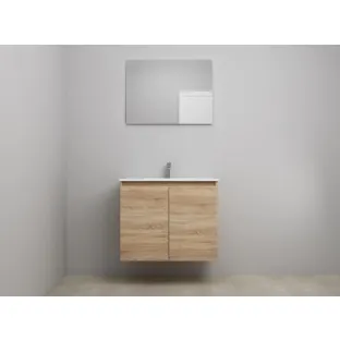 Sanilet bathroom furniture with doors - construction kit - Porcelain - Oak - 80x46x67 cm - 2 doors - 1 tap hole - With mirror