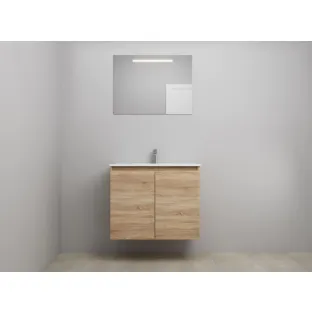 Sanilet bathroom furniture with doors - construction kit - Porcelain - Oak - 80x46x67 cm - 2 doors - 1 tap hole - LED mirror