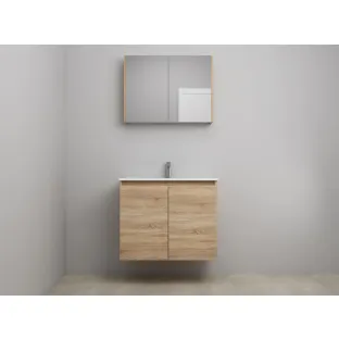 Sanilet bathroom furniture with doors - construction kit - Porcelain - Oak - 80x46x67 cm - 2 doors - 1 tap hole - Mirror cabinet