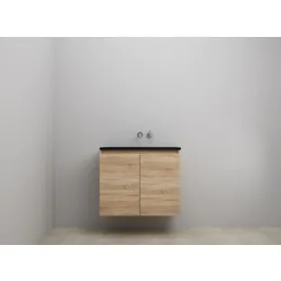 Sanilet bathroom furniture with doors - assembled - Acrylic black - Oak - 80x46x67 cm - 2 doors - No tap hole - Without mirror