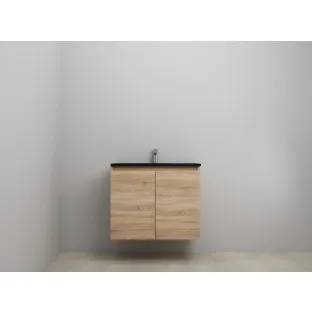 Sanilet bathroom furniture with doors - construction kit - Acrylic black - Oak - 80x46x67 cm - 2 doors - 1 tap hole - Without mirror