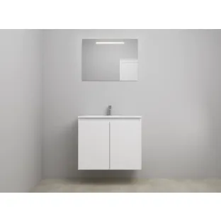 Sanilet bathroom furniture with doors - construction kit - Acrylic white - High-gloss white - 80x46x67 cm - 2 doors - 1 tap hole - LED mirror