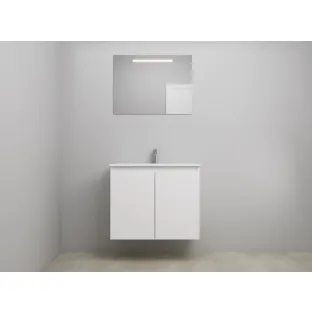 Sanilet bathroom furniture with doors - construction kit - Porcelain - High-gloss white - 80x46x67 cm - 2 doors - 1 tap hole - LED mirror