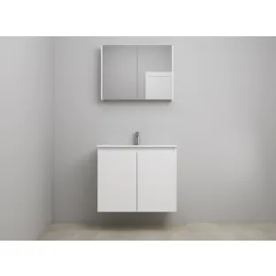 Sanilet bathroom furniture with doors - construction kit - Porcelain - High-gloss white - 80x46x67 cm - 2 doors - 1 tap hole - Mirror cabinet