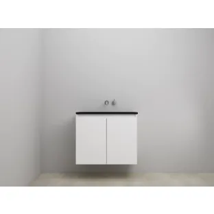 Sanilet bathroom furniture with doors - construction kit - Acrylic black - High-gloss white - 80x46x67 cm - 2 doors - No tap hole - Without mirror