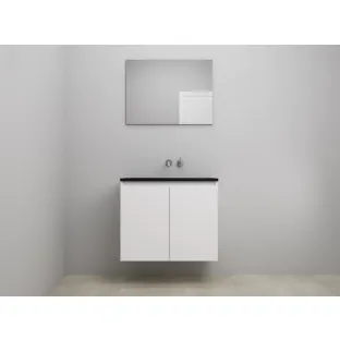 Sanilet bathroom furniture with doors - construction kit - Acrylic black - High-gloss white - 80x46x67 cm - 2 doors - No tap hole - With mirror