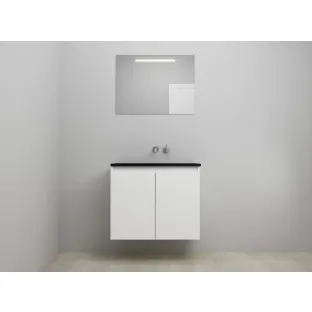 Sanilet bathroom furniture with doors - construction kit - Acrylic black - High-gloss white - 80x46x67 cm - 2 doors - No tap hole - LED mirror