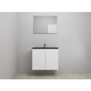 Sanilet bathroom furniture with doors - construction kit - Acrylic black - High-gloss white - 80x46x67 cm - 2 doors - 1 tap hole - With mirror