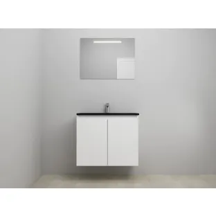 Sanilet bathroom furniture with doors - construction kit - Acrylic black - High-gloss white - 80x46x67 cm - 2 doors - 1 tap hole - LED mirror