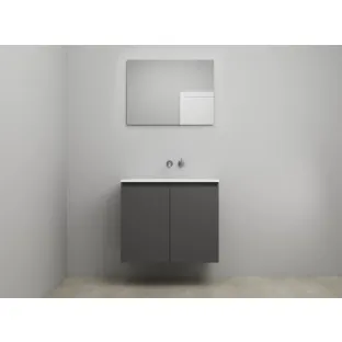 Sanilet bathroom furniture with doors - construction kit - Acrylic white - Matt anthracite - 80x46x67 cm - 2 doors - No tap hole - With mirror