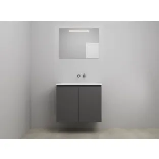 Sanilet bathroom furniture with doors - construction kit - Acrylic white - Matt anthracite - 80x46x67 cm - 2 doors - No tap hole - LED mirror