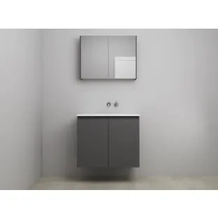 Sanilet bathroom furniture with doors - construction kit - Acrylic white - Matt anthracite - 80x46x67 cm - 2 doors - No tap hole - Mirror cabinet