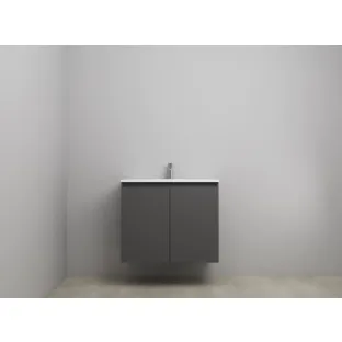 Sanilet bathroom furniture with doors - assembled - Acrylic white - Matt anthracite - 80x46x67 cm - 2 doors - 1 tap hole - Without mirror