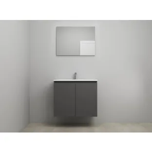 Sanilet bathroom furniture with doors - construction kit - Acrylic white - Matt anthracite - 80x46x67 cm - 2 doors - 1 tap hole - With mirror