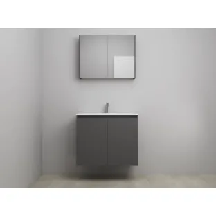 Sanilet bathroom furniture with doors - assembled - Acrylic white - Matt anthracite - 80x46x67 cm - 2 doors - 1 tap hole - Mirror cabinet