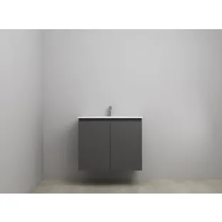 Sanilet bathroom furniture with doors - construction kit - Porcelain - Matt anthracite - 80x46x67 cm - 2 doors - 1 tap hole - Without mirror