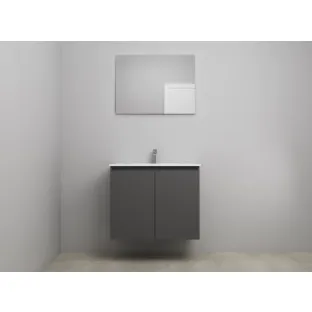 Sanilet bathroom furniture with doors - assembled - Porcelain - Matt anthracite - 80x46x67 cm - 2 doors - 1 tap hole - With mirror