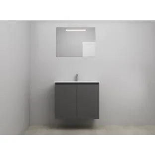 Sanilet bathroom furniture with doors - assembled - Porcelain - Matt anthracite - 80x46x67 cm - 2 doors - 1 tap hole - LED mirror