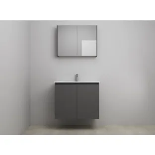 Sanilet bathroom furniture with doors - construction kit - Porcelain - Matt anthracite - 80x46x67 cm - 2 doors - 1 tap hole - Mirror cabinet