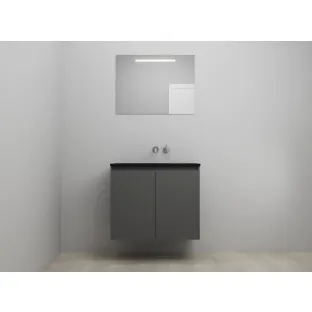 Sanilet bathroom furniture with doors - construction kit - Acrylic black - Matt anthracite - 80x46x67 cm - 2 doors - No tap hole - LED mirror