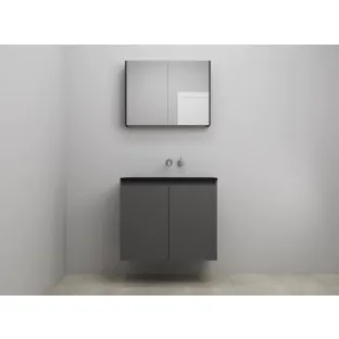 Sanilet bathroom furniture with doors - construction kit - Acrylic black - Matt anthracite - 80x46x67 cm - 2 doors - No tap hole - Mirror cabinet