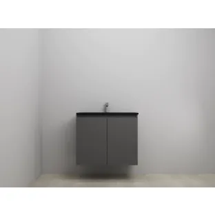 Sanilet bathroom furniture with doors - construction kit - Acrylic black - Matt anthracite - 80x46x67 cm - 2 doors - 1 tap hole - Without mirror