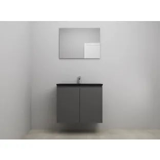 Sanilet bathroom furniture with doors - construction kit - Acrylic black - Matt anthracite - 80x46x67 cm - 2 doors - 1 tap hole - With mirror