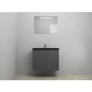 Sanilet bathroom furniture with doors - construction kit - Acrylic black - Matt anthracite - 80x46x67 cm - 2 doors - 1 tap hole - LED mirror