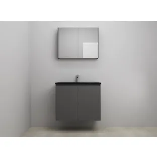 Sanilet bathroom furniture with doors - construction kit - Acrylic black - Matt anthracite - 80x46x67 cm - 2 doors - 1 tap hole - Mirror cabinet