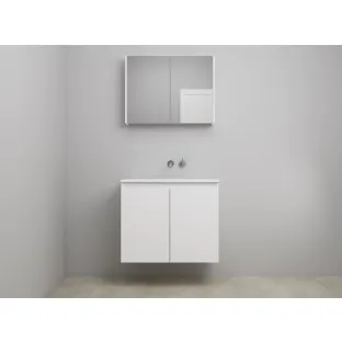 Sanilet bathroom furniture with doors - assembled - Acrylic white - Matt white - 80x46x67 cm - 2 doors - No tap hole - Mirror cabinet