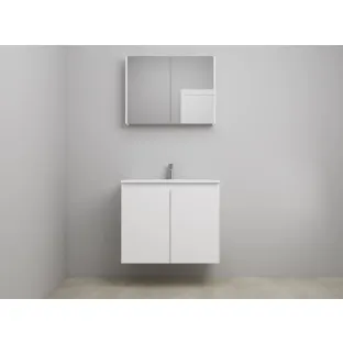 Sanilet bathroom furniture with doors - construction kit - Acrylic white - Matt white - 80x46x67 cm - 2 doors - 1 tap hole - Mirror cabinet