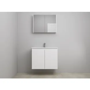 Sanilet bathroom furniture with doors - construction kit - Porcelain - Matt white - 80x46x67 cm - 2 doors - 1 tap hole - Mirror cabinet