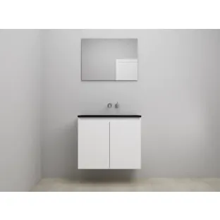 Sanilet bathroom furniture with doors - construction kit - Acrylic black - Matt white - 80x46x67 cm - 2 doors - No tap hole - With mirror