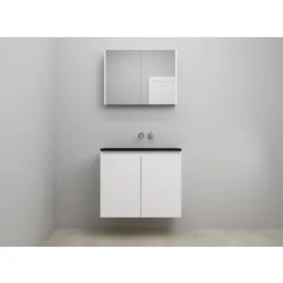 Sanilet bathroom furniture with doors - assembled - Acrylic black - Matt white - 80x46x67 cm - 2 doors - No tap hole - Mirror cabinet