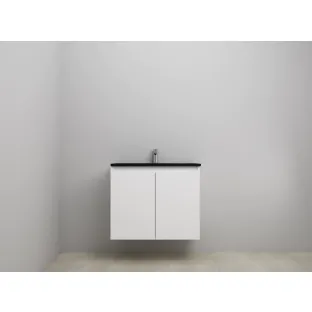 Sanilet bathroom furniture with doors - construction kit - Acrylic black - Matt white - 80x46x67 cm - 2 doors - 1 tap hole - Without mirror