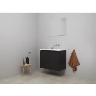 Sanilet bathroom furniture with doors - assembled - Acrylic white - Matt black - 80x46x67 cm - 2 doors - No tap hole - With mirror