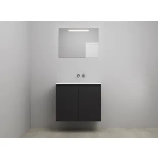 Sanilet bathroom furniture with doors - construction kit - Acrylic white - Matt black - 80x46x67 cm - 2 doors - No tap hole - LED mirror