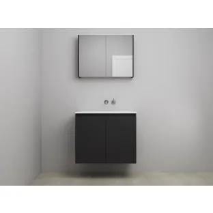 Sanilet bathroom furniture with doors - assembled - Acrylic white - Matt black - 80x46x67 cm - 2 doors - No tap hole - Mirror cabinet