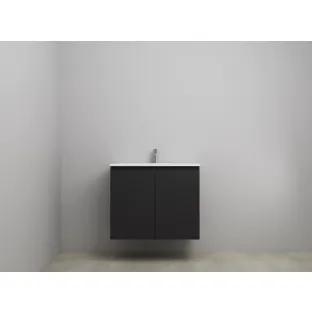 Sanilet bathroom furniture with doors - assembled - Acrylic white - Matt black - 80x46x67 cm - 2 doors - 1 tap hole - Without mirror