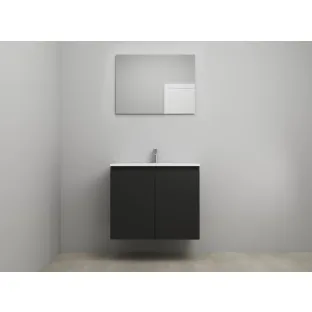 Sanilet bathroom furniture with doors - construction kit - Acrylic white - Matt black - 80x46x67 cm - 2 doors - 1 tap hole - With mirror