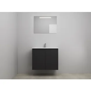 Sanilet bathroom furniture with doors - construction kit - Acrylic white - Matt black - 80x46x67 cm - 2 doors - 1 tap hole - LED mirror