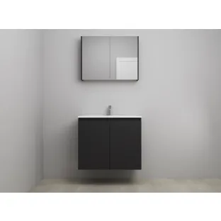 Sanilet bathroom furniture with doors - construction kit - Acrylic white - Matt black - 80x46x67 cm - 2 doors - 1 tap hole - Mirror cabinet