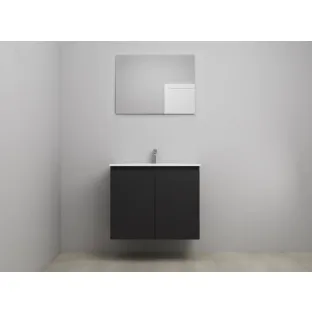 Sanilet bathroom furniture with doors - construction kit - Porcelain - Matt black - 80x46x67 cm - 2 doors - 1 tap hole - With mirror